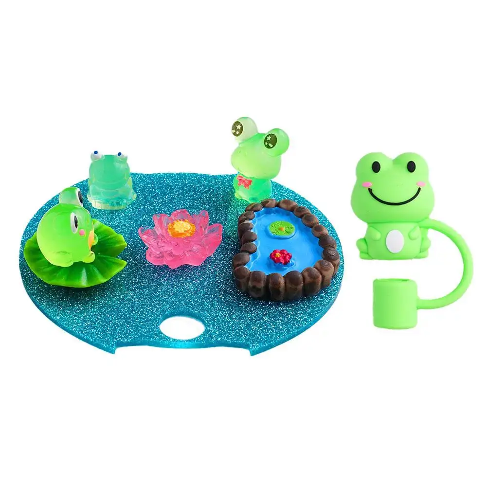 Cup Lid Straw Fixed Acrylic Cartoon Stereo Luminous Frog Style