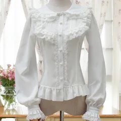 Women's Long Sleeve Slim-fit Sweet Lolita Chiffon Blouse - White - View 1