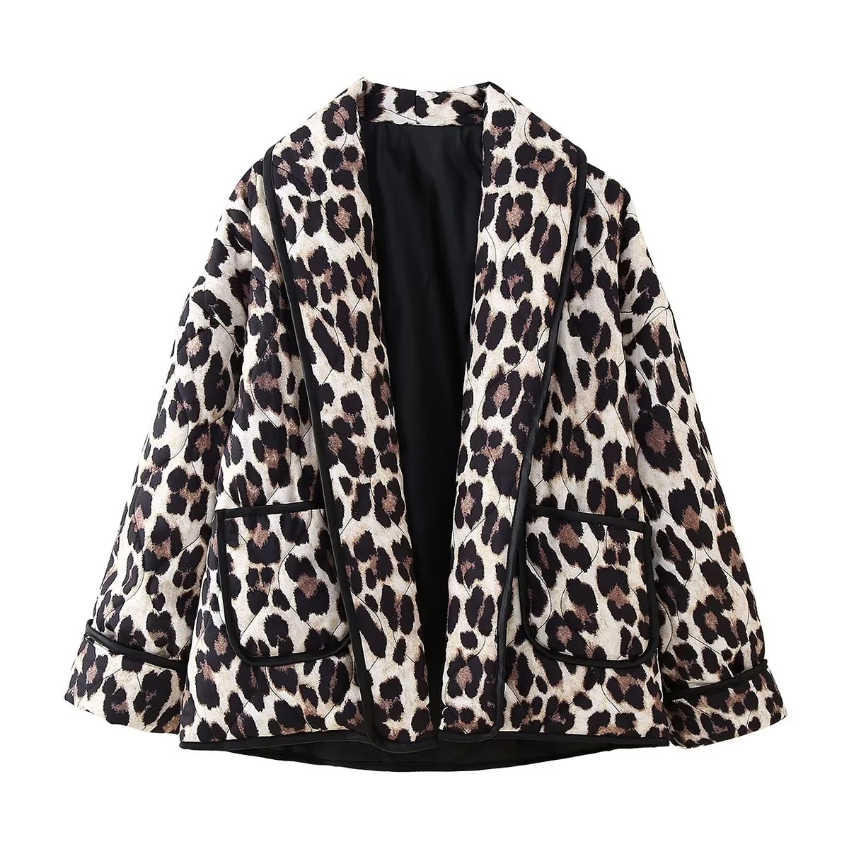 Fashion Women's Wear Leopard Print Cotton Coat Jacket Black - Shop at LoveMi