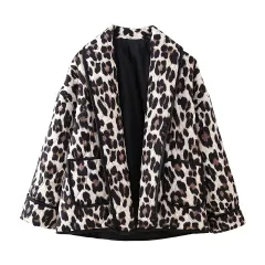 Fashion Women's Wear Leopard Print Cotton Coat Jacket - Black - View 1