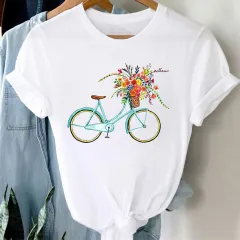 Floral Bicycle Short Sleeve Women's Shirt - A7299 - View 1