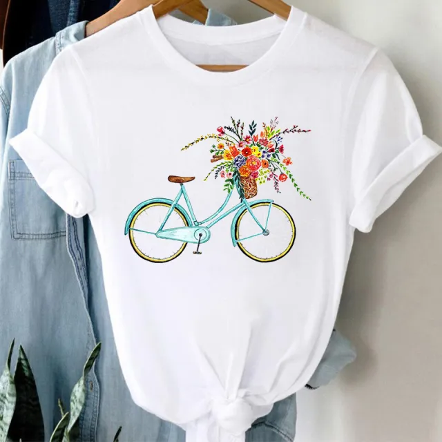 Floral Bicycle Short Sleeve Women's Shirt A7299 - Shop at LoveMi