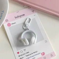 Personalized Small Earphone Pendant Mobile Phone Charm Keychain - White - View 1
