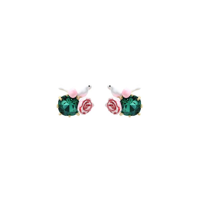 White Dove Butterfly Series Enamel Gold-plated Earrings Necklace