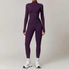 Windproof Slim Fit Warm Top Exercise Running Outfit - 7755 Plum Purple - View 1