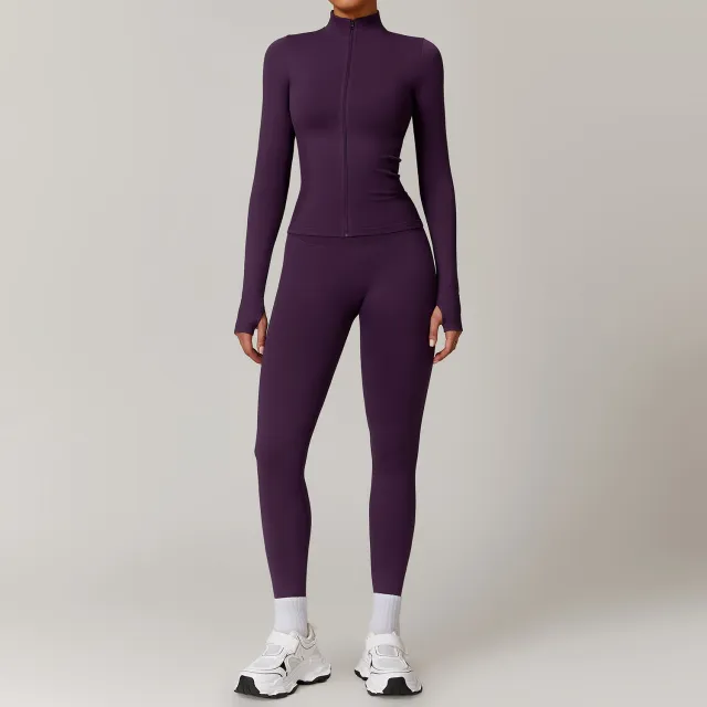 Windproof Slim Fit Warm Top Exercise Running Outfit 7755 Plum Purple - Shop at LoveMi