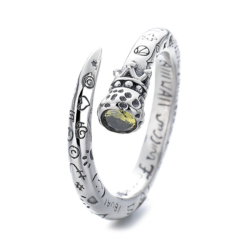 S925 Sterling Silver Ruby Crown Magic Wand Ring