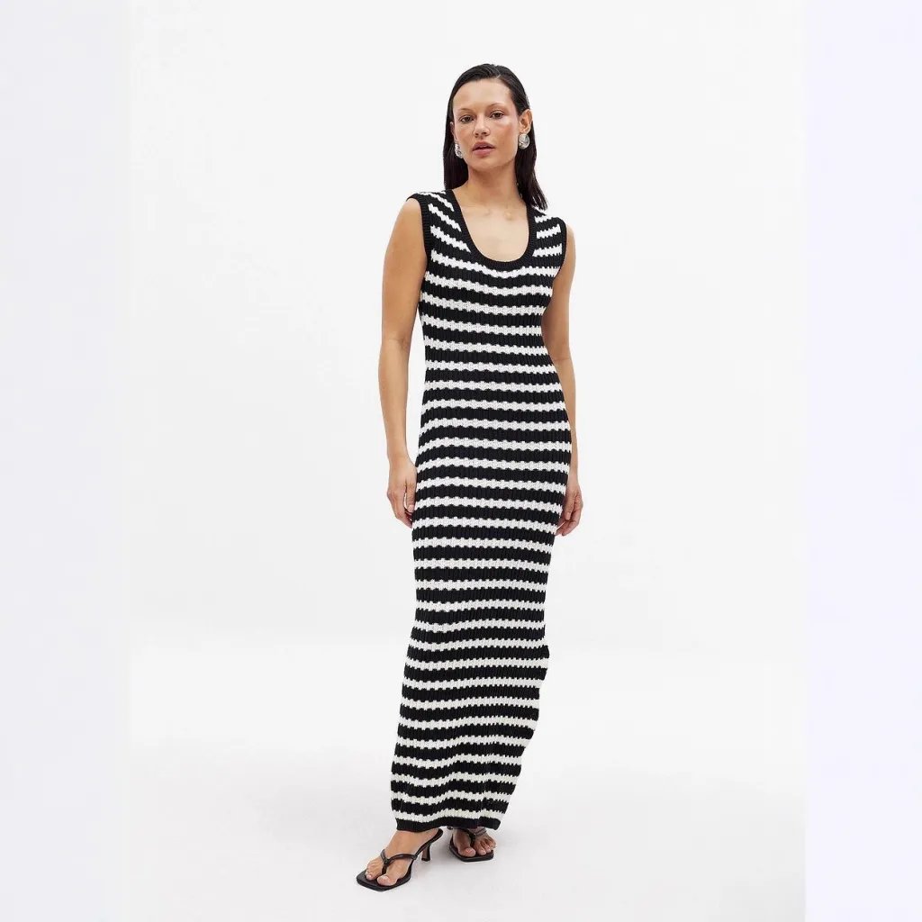 New Solid-color Knitted Beach Dress For Women - Stripes-L