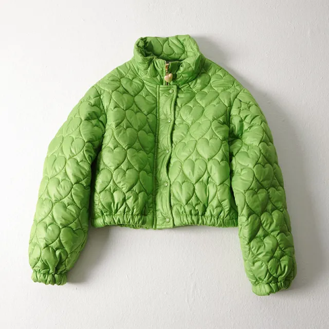 Women's Winter Solid Color Stand Collar Long sleeve T shirt Fashionable Warm Cotton padded Coat Green - Shop at LoveMi
