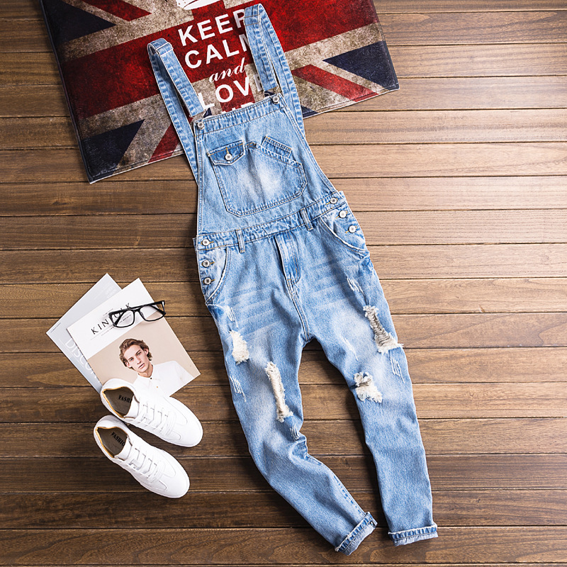 Men's Fashion Ripped Suspender One Piece Jeans