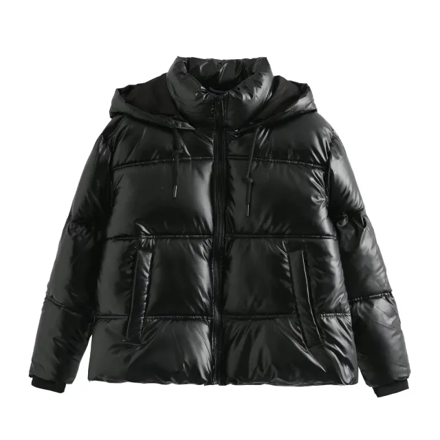 Silver Shiny Surface Skin Feeling Cotton padded Clothes Black - Shop at LoveMi