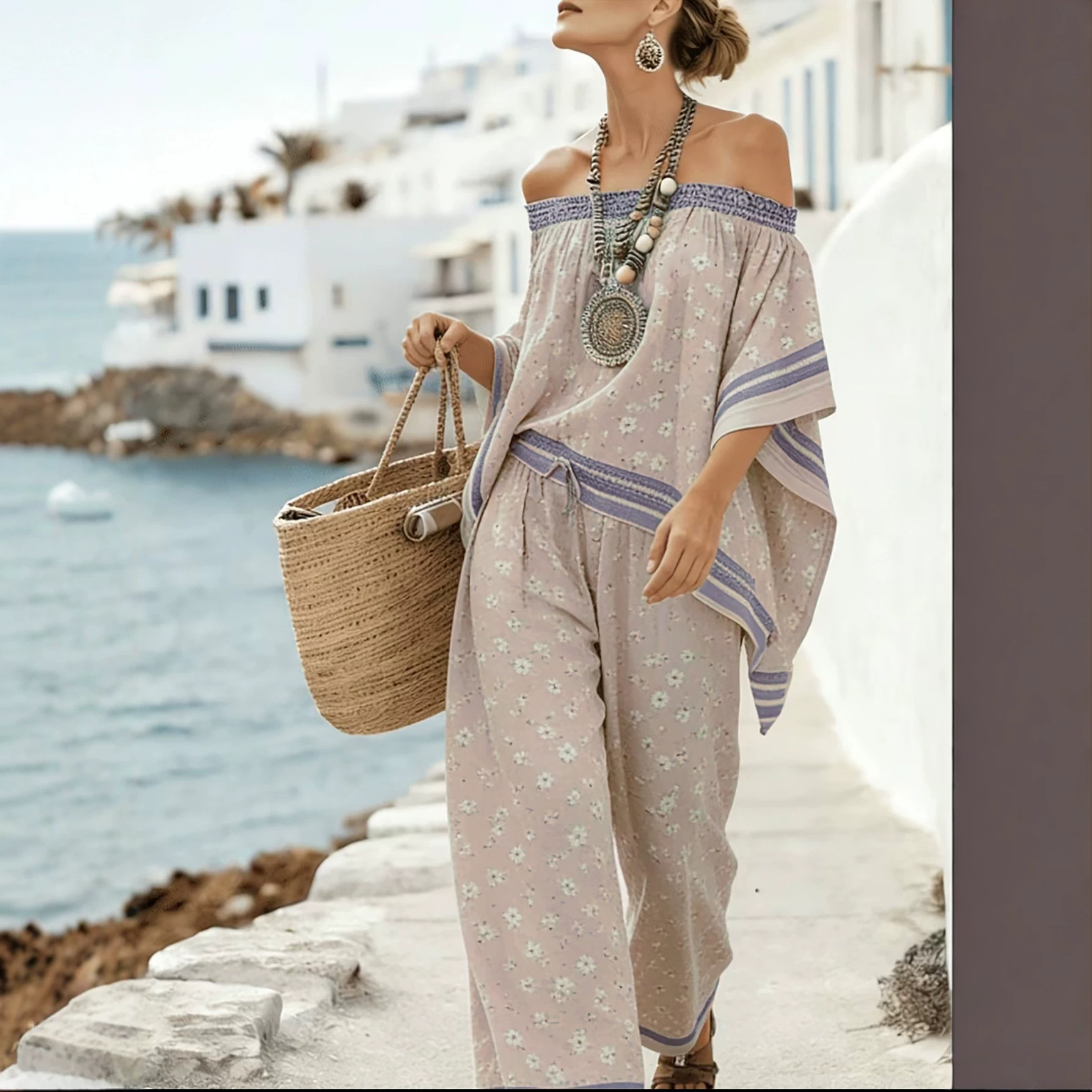 One-shoulder Top And High-waisted Wide-leg Pants Set 3