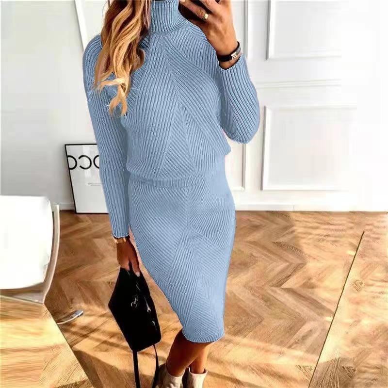 Turtleneck Knitting Solid Color Pullover Sweater Shadow Blue - Shop at LoveMi