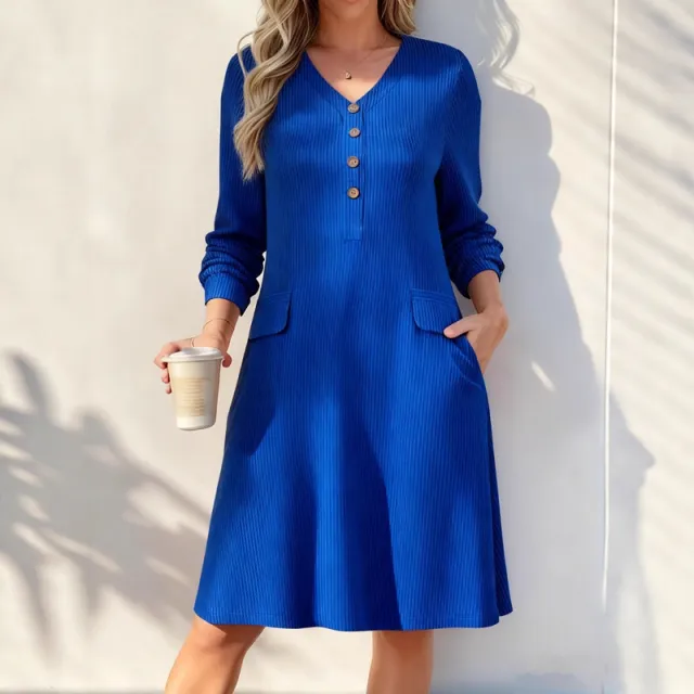 Women's Fashion Casual Long Sleeve Knitted Dress Blue - Shop at LoveMi