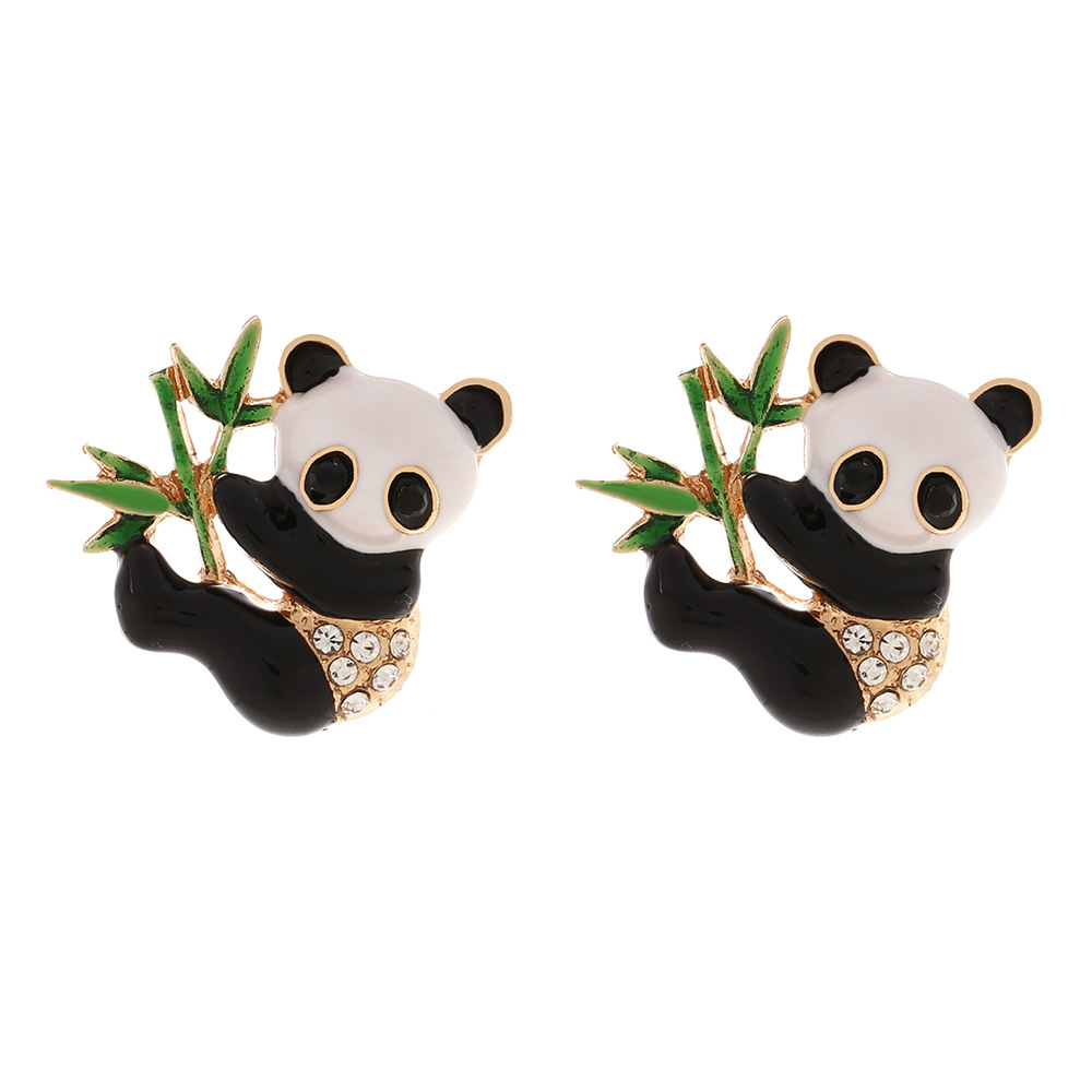 Cute National Style Dripping Oil Holding Bamboo Panda Ear Studs