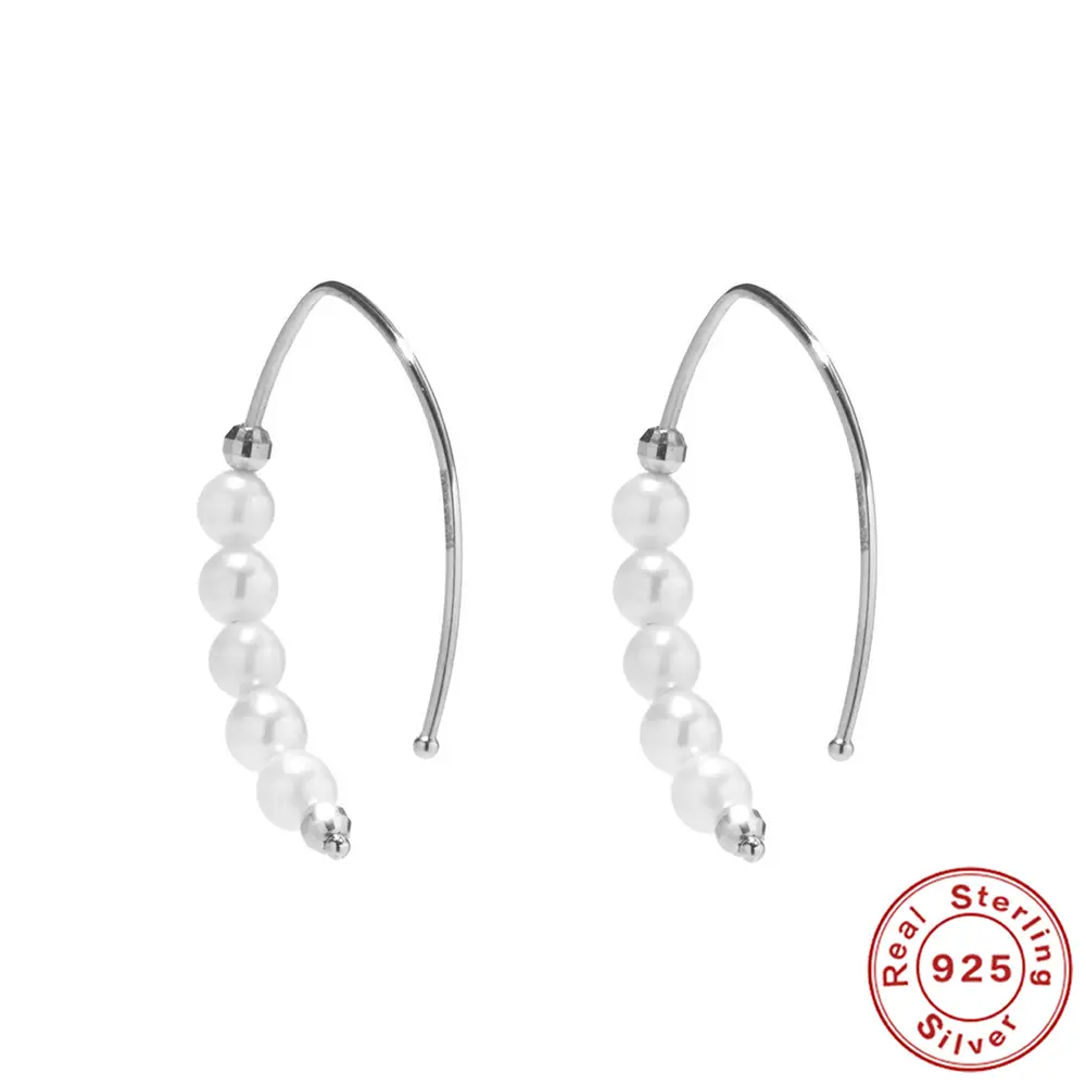 S925 Sterling Silver Personality Geometry Pearl Earrings Daily Match Fashion Ins Style