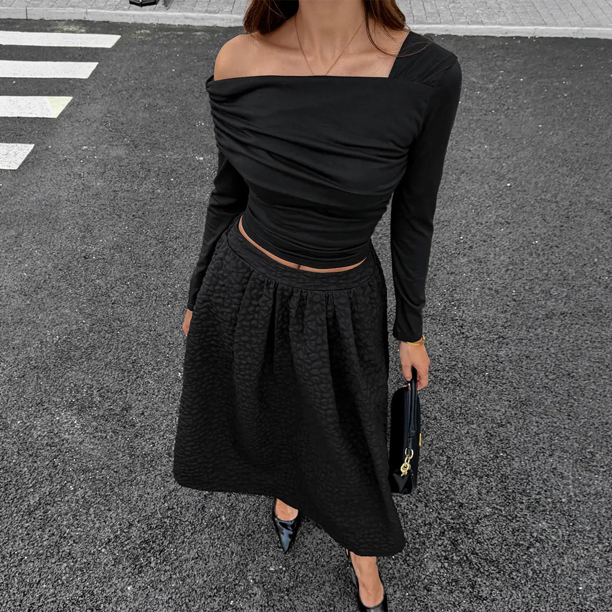 SpringSummer European And American Style Elegant, Sophisticated Solid-Color Minimalist Skirt
