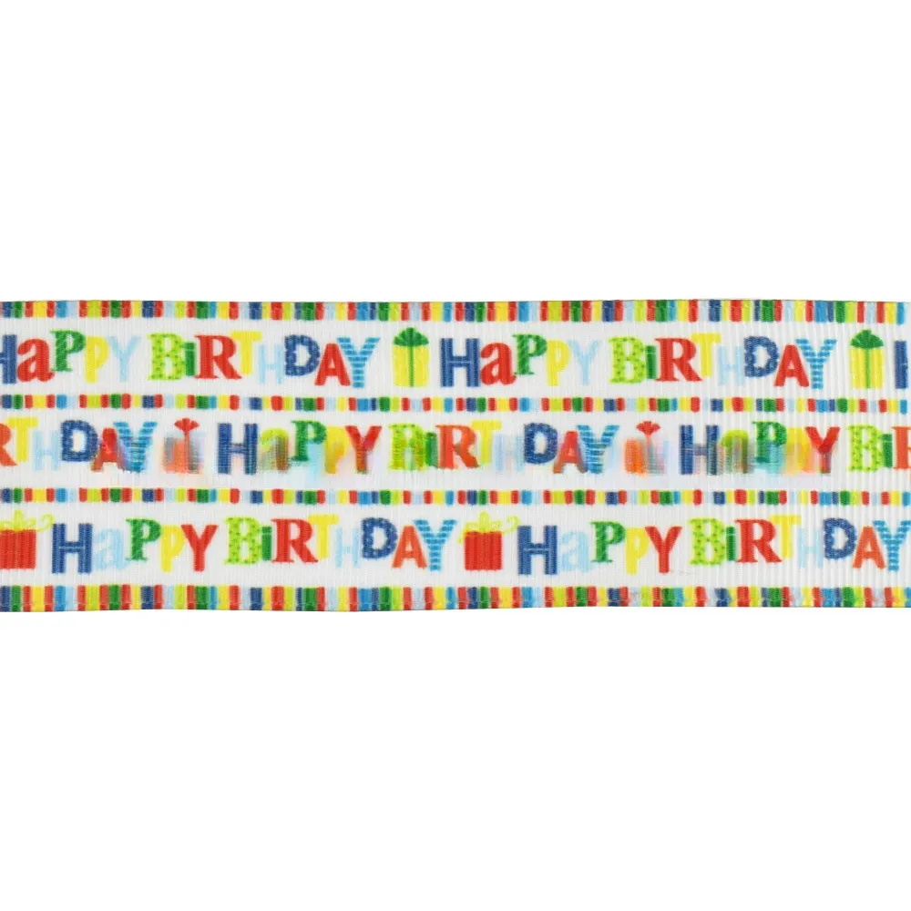 Printed Ribbon Hair Accessories Dacron Ribbon Gift Ribbed Band Holiday Happy Birthday Ribbon - Coral