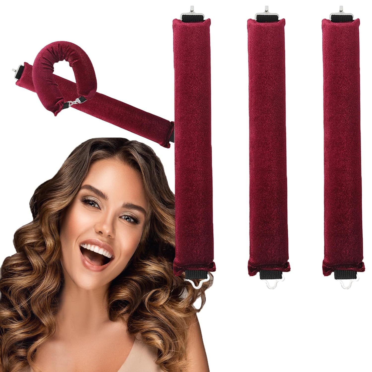 Title 14, 3 Hooks Heat-free Hair Curler Large Tool Rubber...