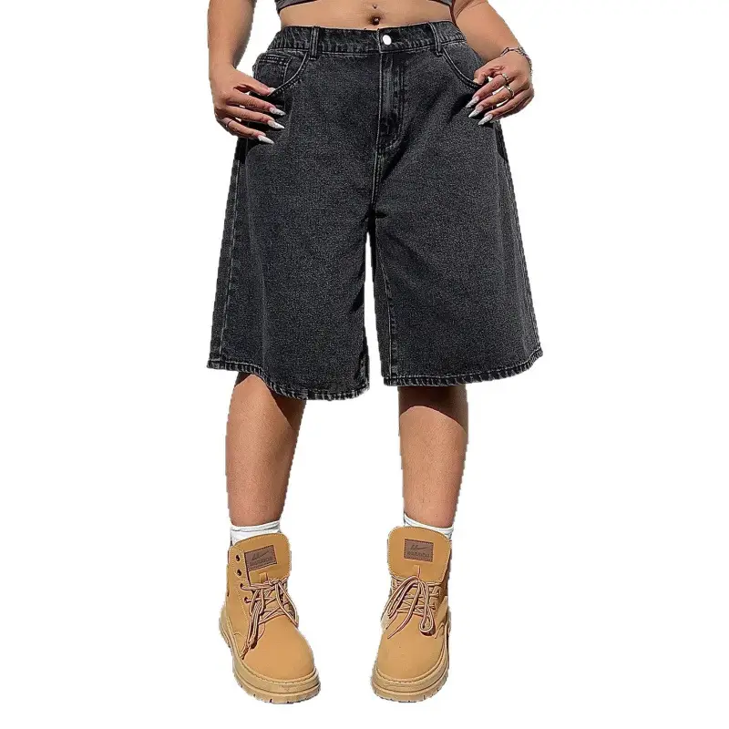 Denim Cropped Pants, Loose Straight-Leg Mid-Length Trousers, Womens American Street Style