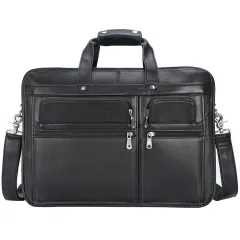 Tiding Leather Leather Business First Layer Cowhide 17-inch Laptop Bag - Black - View 1