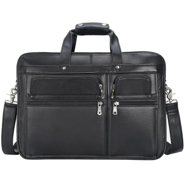 Tiding Leather Leather Business First Layer Cowhide 17 inch Laptop Bag Black - Shop at LoveMi