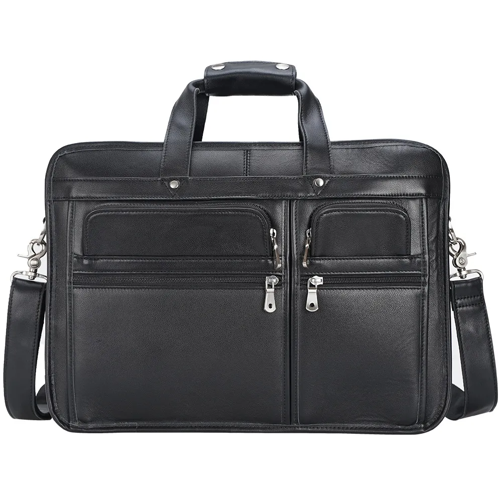 Tiding Leather Leather Business First Layer Cowhide 17-inch Laptop Bag - Black