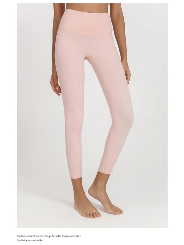 Yoga Pants High Waist Hip Lift Pocket Workout Ankle Length Pants Hazy Pink - Shop at LoveMi