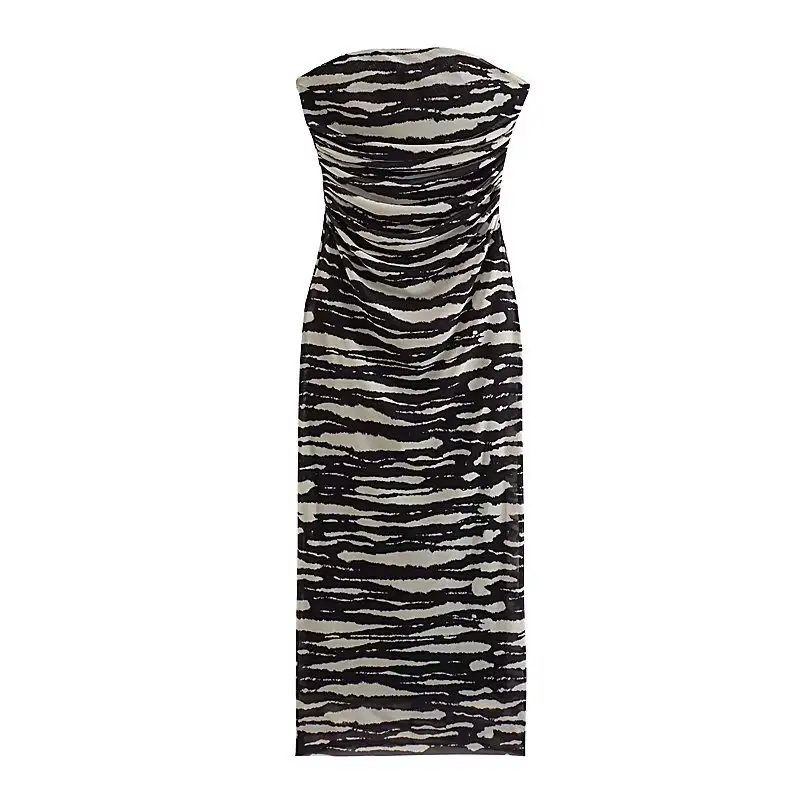 Women's Printed Silk Net Tube Top Dress