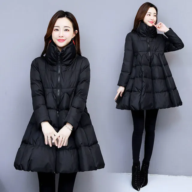 Women's Winter Cotton Coat With A Stand up Collar And Padded Hem Black - Shop at LoveMi