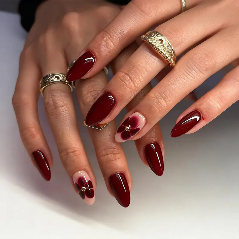 Wine-red To Skin-tone Ombre Nail Stickers