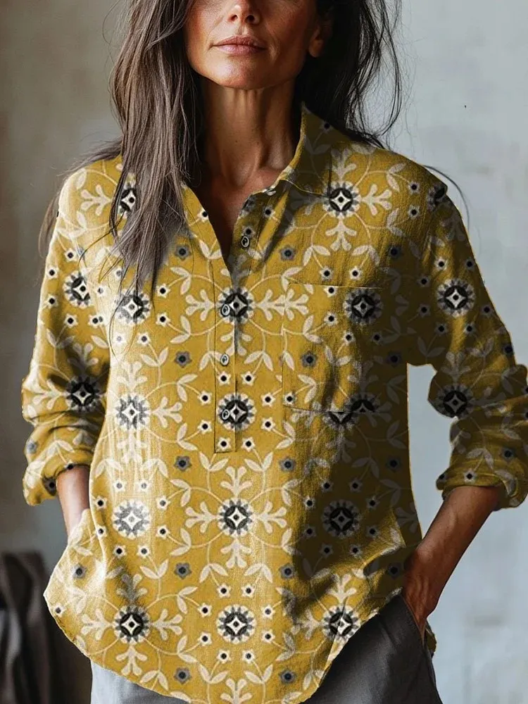 Summer Women's Fashion Printed Long-sleeved Shirt - Style11-Xl