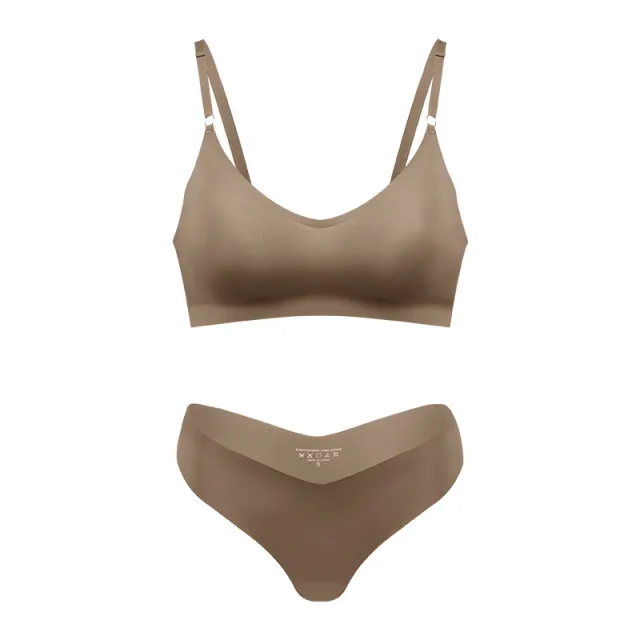 Women's V neck Breathable Underwear Bra Panties Set Beige - Shop at LoveMi