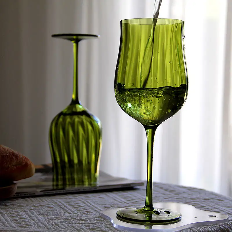 French Style Antique Wine Glass Creative Blowing Green Good-looking Goblet