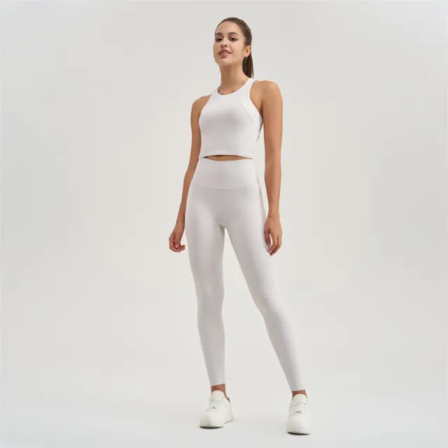 Women's Fashion One piece Workout Bra Hip Lift Quick drying Yoga Pants Sports Two piece Set Fog White - Shop at LoveMi
