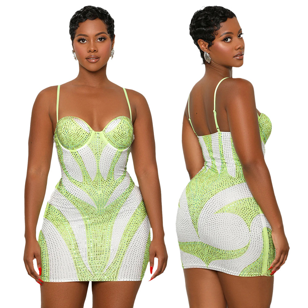 Fashion Suspenders Sexy Rhinestone Dress