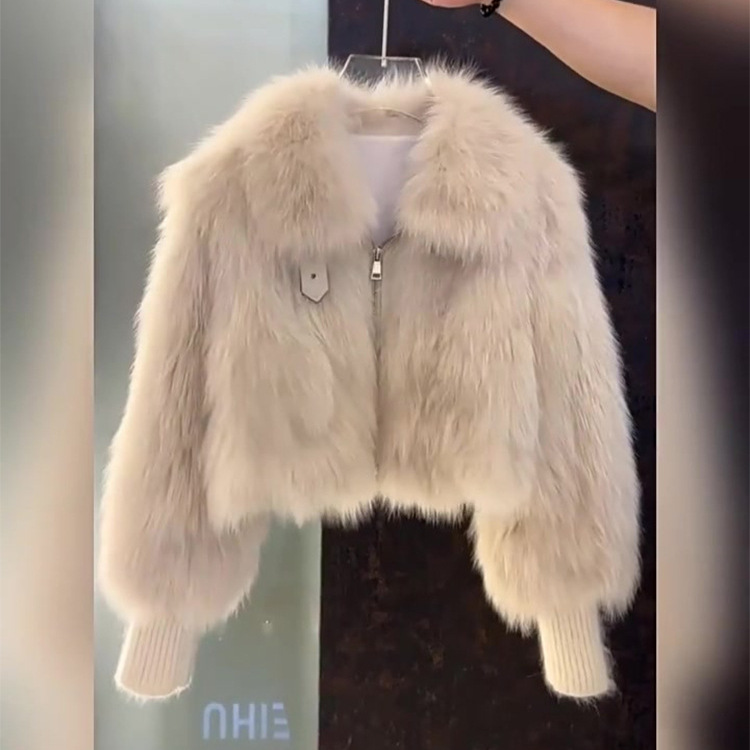 Turn-down Collar Fur Coat Thickened Whole-skin Faux Fox-fur Short Jacket