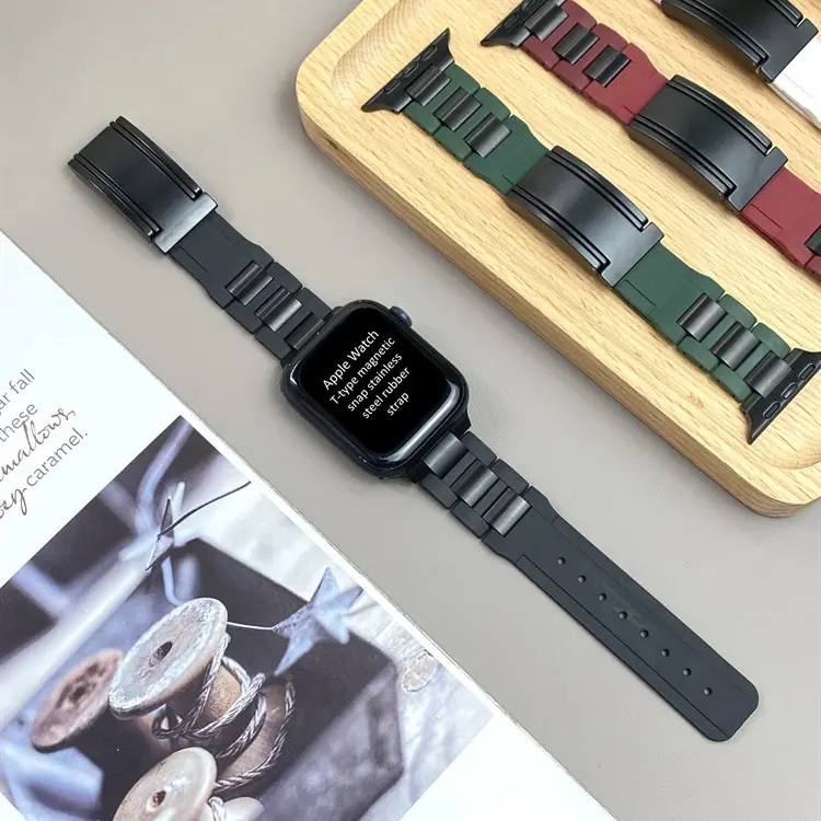 T-shaped Clasp Stainless Steel Metal-rubber Watch Strap