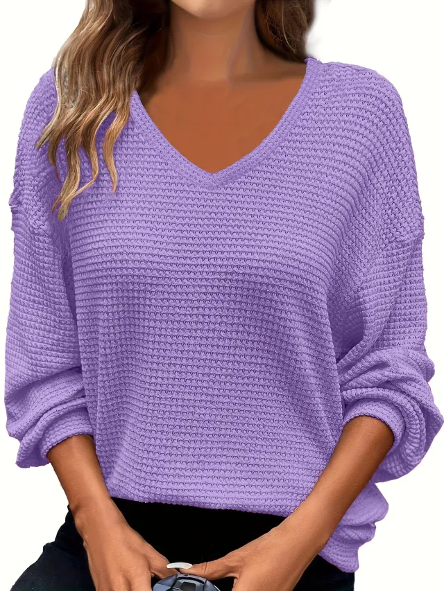 Solid color V neck Pineapple pattern Pullover Casual T shirt Dark Violet 3Xl - Shop at LoveMi