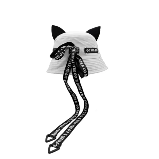 Cat Ears Girl Ribbon Bucket Hat White 5 Ears Ribbon - Shop at LoveMi