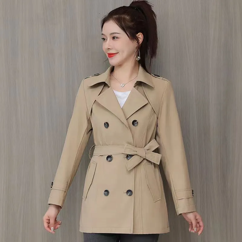 Elegant Slimming British Style Petite Top Student Double Breasted Coat - Khaki