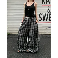 American Idle Style Plaid Pants Men's And Women's Jazz Dance Double Waist Head Stitching - Black - View 1