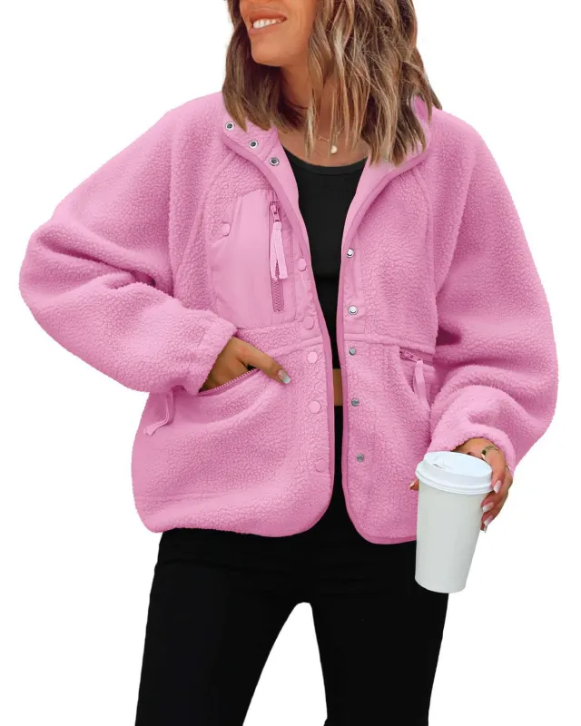 Polar Fleece Sports And Leisure Sweater Jacket Top Pink - Shop at LoveMi