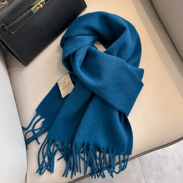Pure Wool Students Warm keeping All matching Tassel Narrow Scarf Couple 28 Deep Navy Blue - Shop at LoveMi