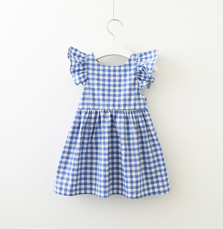 Title 3, Bowknot plaid princess dress with backless desi...