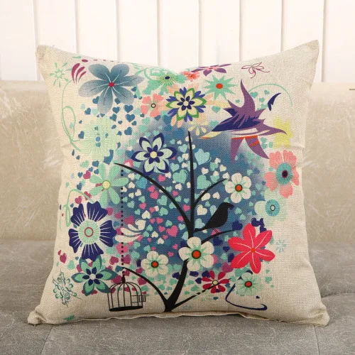Fabric Decoration Supplies Car Gift Linen Printed Pillows Bedside Cushion Couch Pillow Bird World 1784 - Shop at LoveMi