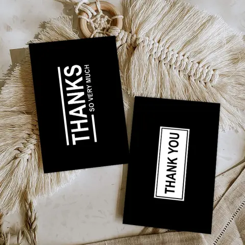 Gift Packaging 50 SheetsPack Simple Black Thank You Cards