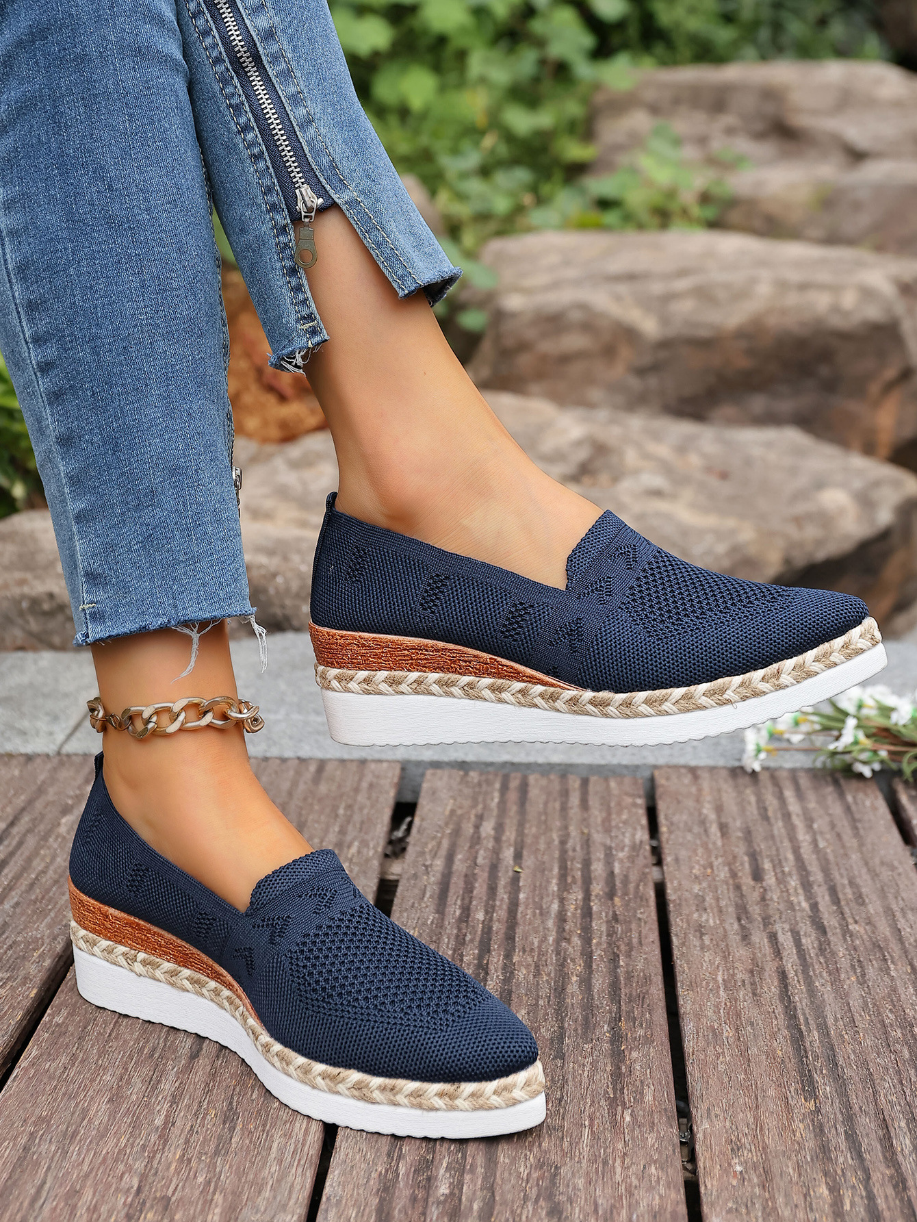 Women’s Woven Rope Platform Snakeskin Pointed-Toe Flats