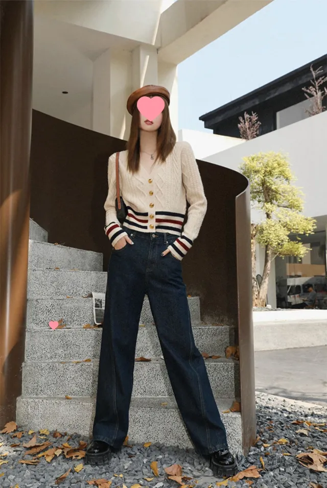 Women's Korean style Hit Color Diamond Lattice Sweater Coat Apricot - Shop at LoveMi