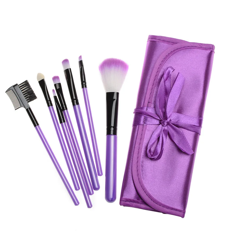 Multifunctional Portable 7 Ribbon Makeup Brushes Suit - Purple